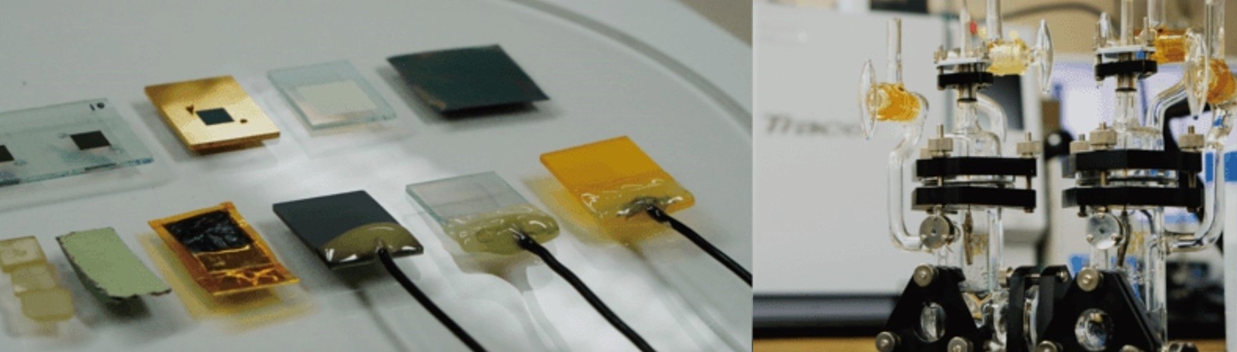 Electrodes fabricated in the lab / Electrolysis experiments in the laboratory